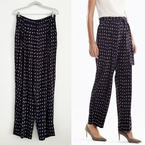 MM La Fleur Women Size 4 Navy Swipe Print Snap Hem Pleat Flynn Trouser Pants NWT